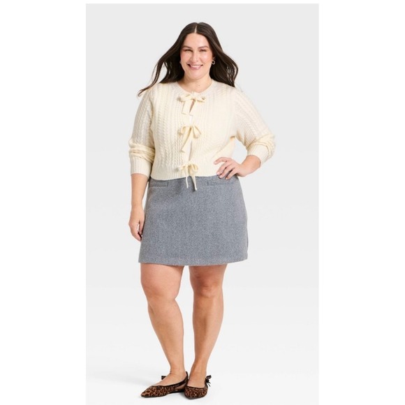 a new day Sweaters - A New Day Cream Cable Knit Bow Tie Front Cardigan Sweater XXL‎